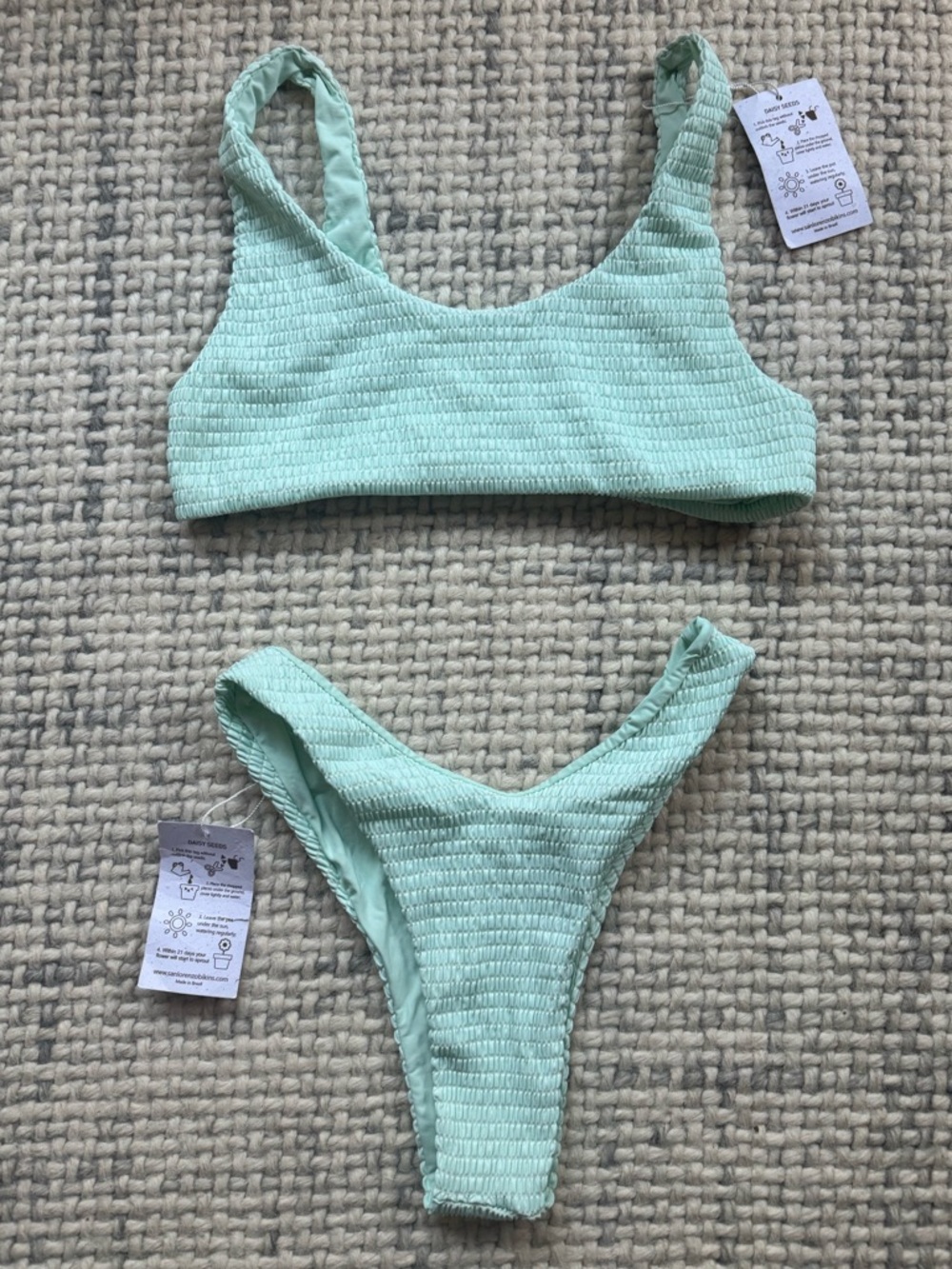 NWT San Lorenzo Aqua Blue Ruched Bikini Set Large